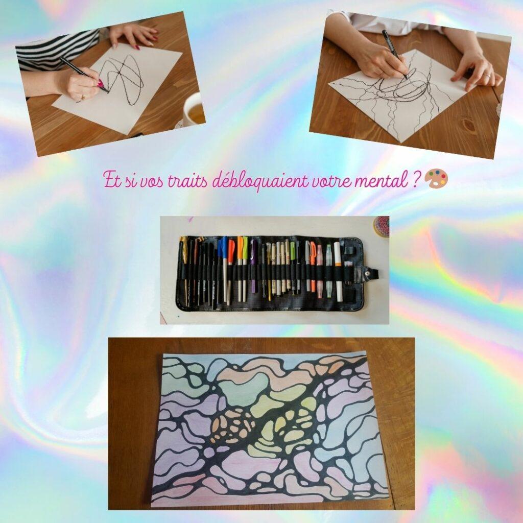 Atelier de dessin instinctif à Souffle d’Inde : des traits, des couleurs et des formes pour libérer le mental et retrouver le mouvement intérieur.