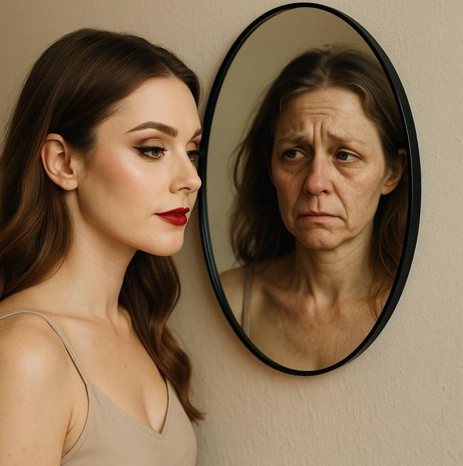 Femme regardant son reflet dans un miroir, symbolisant l’impact émotionnel et intérieur d’un accompagnement mal adapté