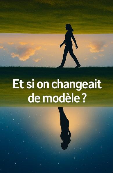 Femme marchant sur un sol inversé reflétant le ciel, symbole d’un changement de perspective et d’un nouvel ancrage entrepreneurial inspiré de l’Ayurveda.