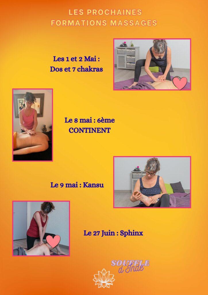 Les dates de formation massage proposées chez Souffle d'Inde pour mai et juin 2026