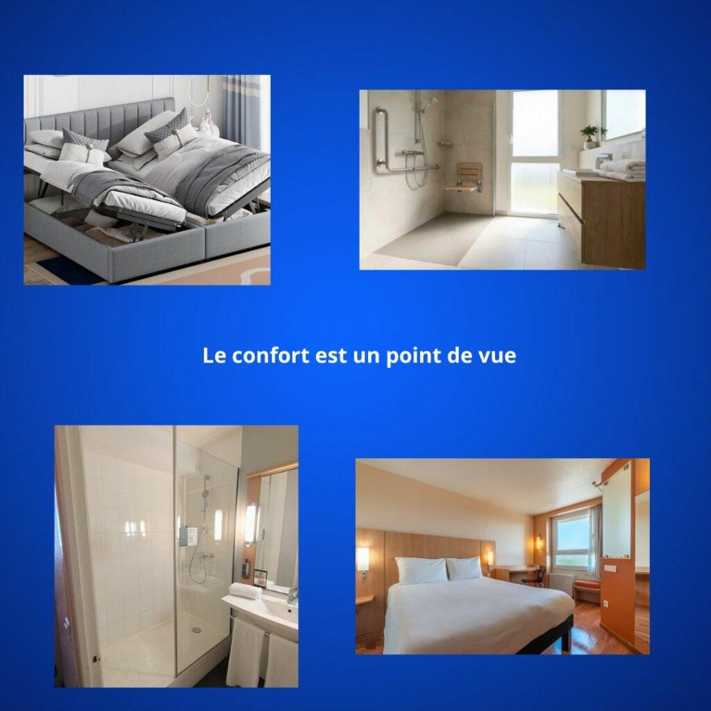 Comparaison entre des chambres et salles de bain d’hôtel illustrant le contraste entre luxe affiché et confort réel