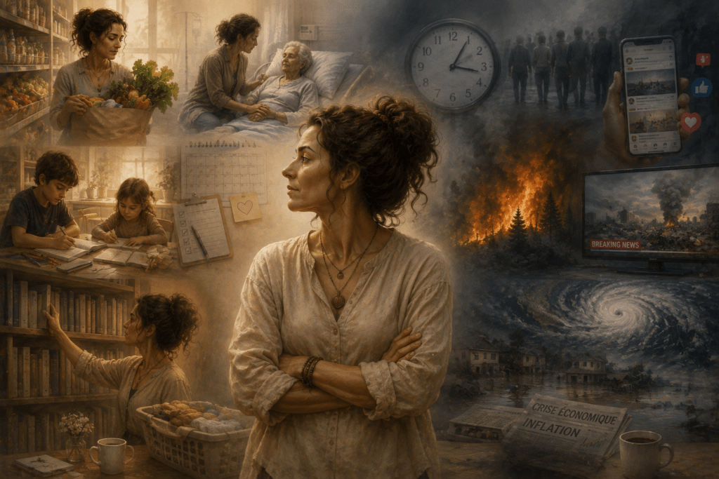 Illustration symbolique d'une femme qui distingue ce qui dépend d'elle de ce qui ne dépend pas d'elle, afin de reprendre sa responsabilité sans culpabiliser.